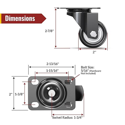 2" Caster Wheels Set of 8, Heavy Duty Casters Without Brake, Swivel Plate - Image 2