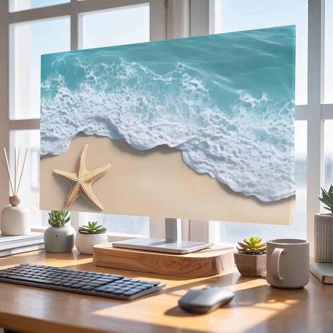 Beach Starfish Teal Sea Water Indoor TV Cover, Elastic TV Screen Protector - Image 4