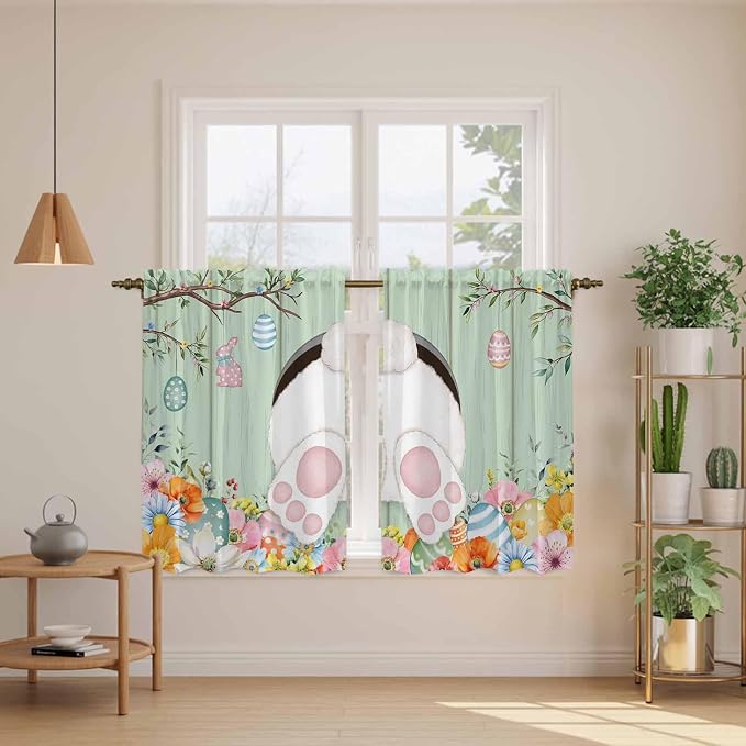Easter Kitchen Tier Curtains 45 Inch Long 2 Panel Set, Rod Pocket Short Window - Image 3