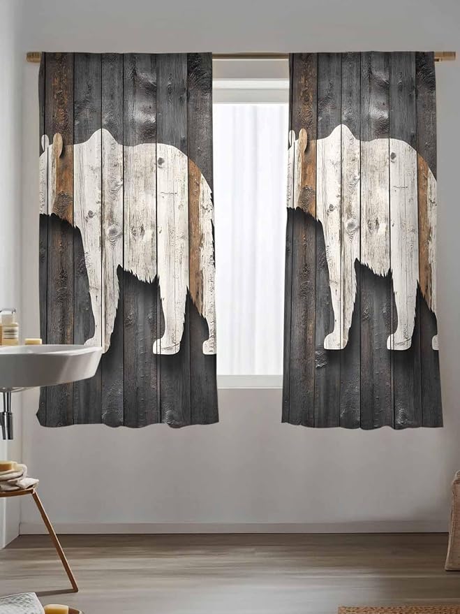 Sheer Curtains 63 Inch Length, Vintage White Brown Bear Semi Sheer Curtains - Image 5