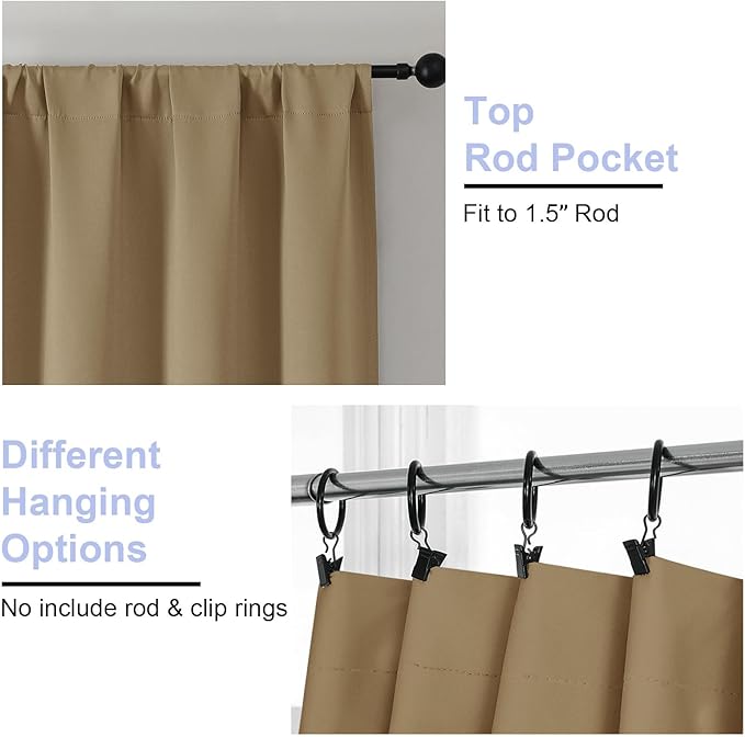 Simplebrand Ava Taupe Short 24 Inches Blackout Curtain 2 Panels Set, Half Window Rod Pocket Privacy Curtain Tiers for Kitchen, Curtains Blackout for Bathroom Shades, W30 x L24 Inch, Taupe
