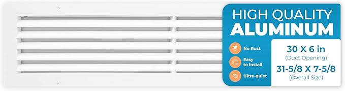 Rustproof 30 x 6 Inch Aluminum Vent Cover – Quiet Return Air Grille by Air360