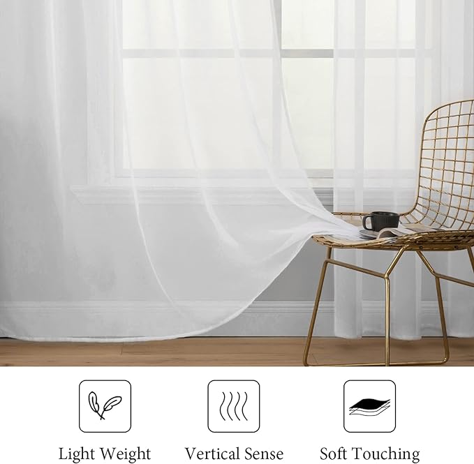 MIULEE White Window Sheer Curtains for Bedroom Living Room Solid Elegant Net Drapes 2 Panels Width 42 x Length 72 Inches