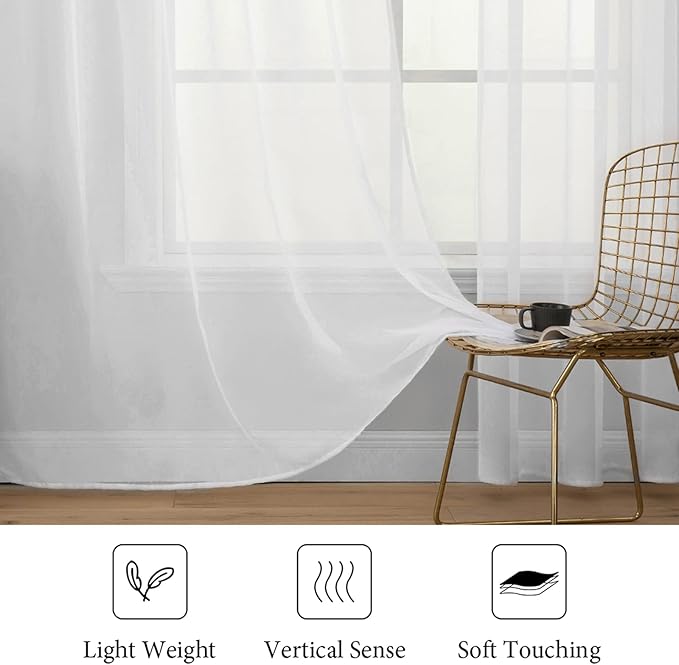 MIULEE 2 Panels Solid Color White Sheer Window Curtains Elegant Window Voile Panels/Drapes/Treatment for Bedroom Living Room (54 X 80 Inches White)