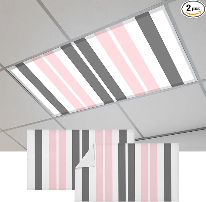 2 Pack Pink and Fluorescent Light Covers Grey Striped Rectangular Geometric 4 x by Unknown