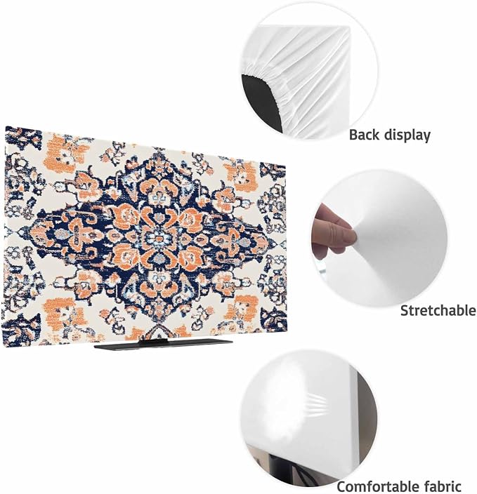 Boho Pattern Retro Orange Block Indoor TV Cover, Elastic TV Screen Protector - Image 7