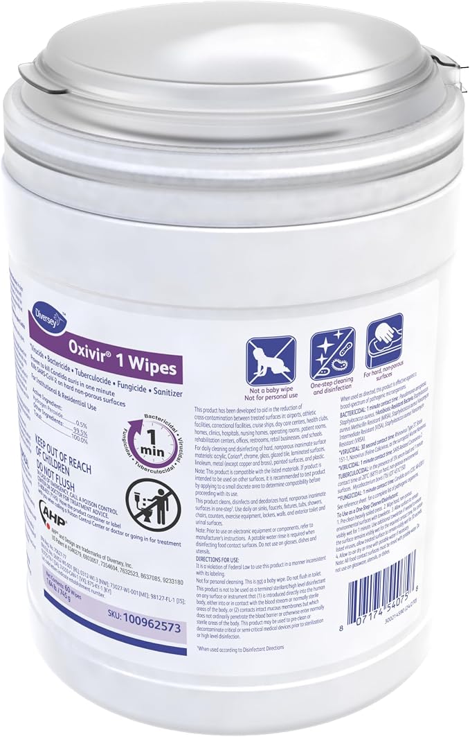 Oxivir Diversey 1 Disinfectant Wipes, AHP Hydrogen Peroxide Cleaner, Large Wipes - Image 3