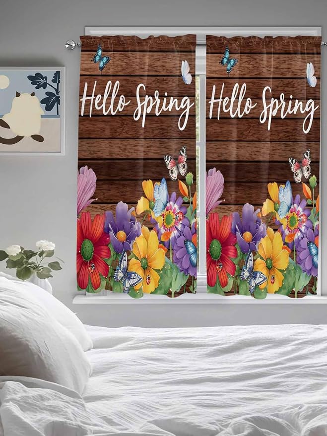 Spring Flowers Bedroom Curtains 63 Inches length, Watercolor Farmhouse Colorful - Image 5