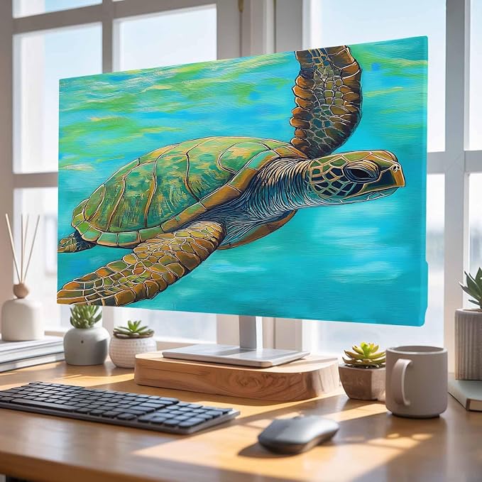 Sea Turtle Summer Ocean Teal Gradient Indoor TV Cover, Elastic TV Screen - Image 5
