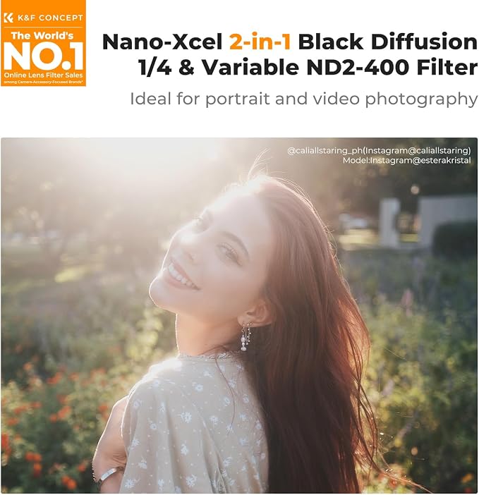 K&F CONCEPT 52mm Black Diffusion Mist 1/4 Effect & Variable ND2-400 ND Lens - Image 2