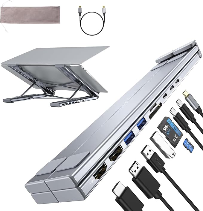 M93 Laptop Docking Station Dual Monitor Stand, 9 in 1 USB C Hub HDMI, by Umaniy