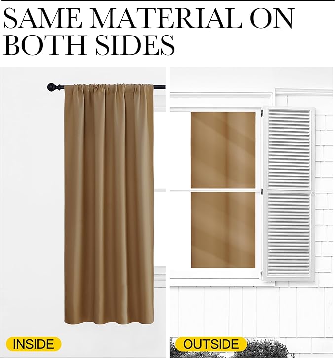 NICETOWN RV Blackout Curtains for Camper Windows, Gold Brown, 42" x 36", Set of 2, Kitchen Curtains, Short Blackout Drapes, Thermal Insulated Rod Pocket Window Treatment Draperies for Nursery