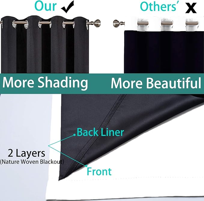 Yakamok Pure White Total Blackout Curtains, Heavy Duty Lined Blackout Drapes 72 Inches Long, Thermal Insulated Room Darkening Curtains for Bedroom(52" Width Each Panel, 2 Panels)
