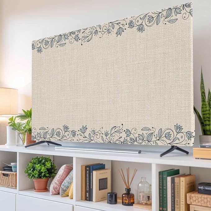 Flower Leaf Branch on Retro Linen Indoor TV Cover, Elastic TV Screen Protector - Image 6