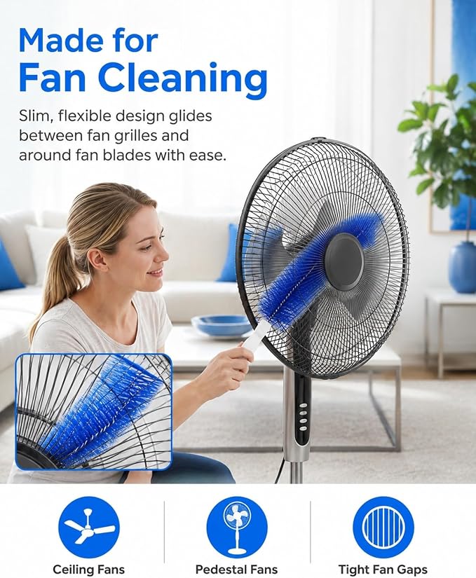 Bendable Microfiber Head Reusable Dust Remover Fan Cleaning Brush Flexible - Image 3
