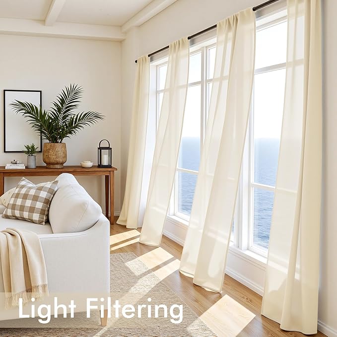 MIULEE Butter Cream Sheer Curtains 84 Inches Long, 4 Panels Set, Rod Pocket Voile Drapes Light Filtering and Semi Transparent, Elegant Window Treatments for Bedroom Living Room,54 x 84 Inches