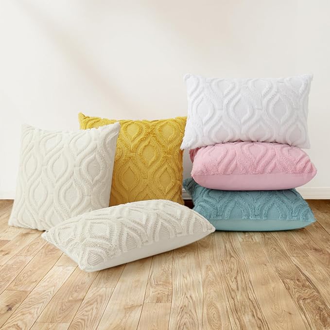 decorUhome Summer Throw Pillow Covers 24x24 Inch Set of 2, Soft Plush Faux Wool Aqua Solid Couch Pillow Covers, Accent Euro Sham Farmhouse Neutral Square Pillow Cases for Sofa Bed Living Room