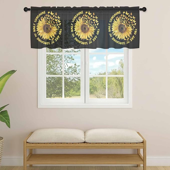 YOU ARE MY SUNSHINE Sheer Valance Curtains, Summer Sunflowers Golden Gradient - Image 4