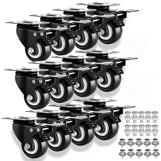 1.5" Casters Set of 12 Heavy-Duty Industrial Caster Wheels PU No Noise Wheels by GcFoir