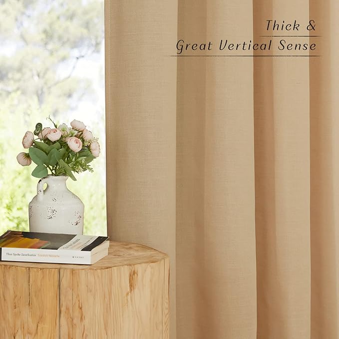 NICETOWN Rustic Linen 132 inch Long Curtains for Living Room, Grommet Privacy Added Thick Linen Weave with Light Filter Window Curtains & Drapes for Bedroom, Burlap, W55 x L132, 2 Panels