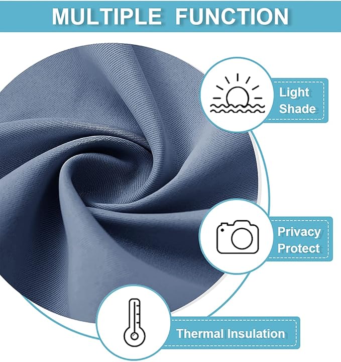 RYB HOME Extra Wide Blackout Curtains for Bedroom Living Room 63 inches Long, Thermal Insulated Privacy Drapes for Nursery Home Theater Dining Room, Width 62 by Length 63, Stone Blue, 2 Panels