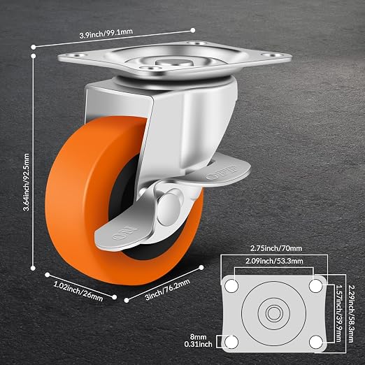 Caster Wheels, 3 Inch Casters Pack of 24, Locking Castors - Image 2