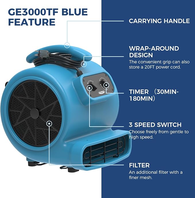 ALORAIR 3000 CFM Air Mover Blower Fan - Image 3
