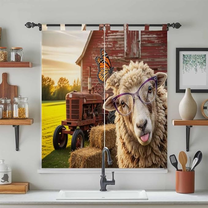 Farm Sheep Bedroom Curtains 72 Inch Length, Window Curtains Tab Top, Farmhouse - Image 3