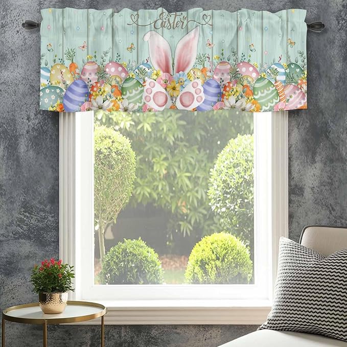 Easter Curtain Valances for Windows, Kitchen Valance Window Treatment, Spring - Image 4