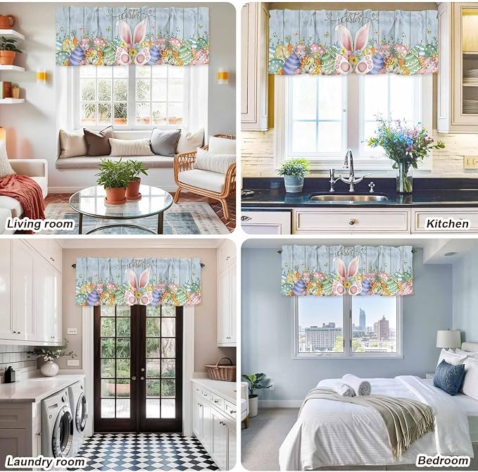 Easter Curtain Valances for Windows, Kitchen Valance Window Treatment, Spring - Image 9