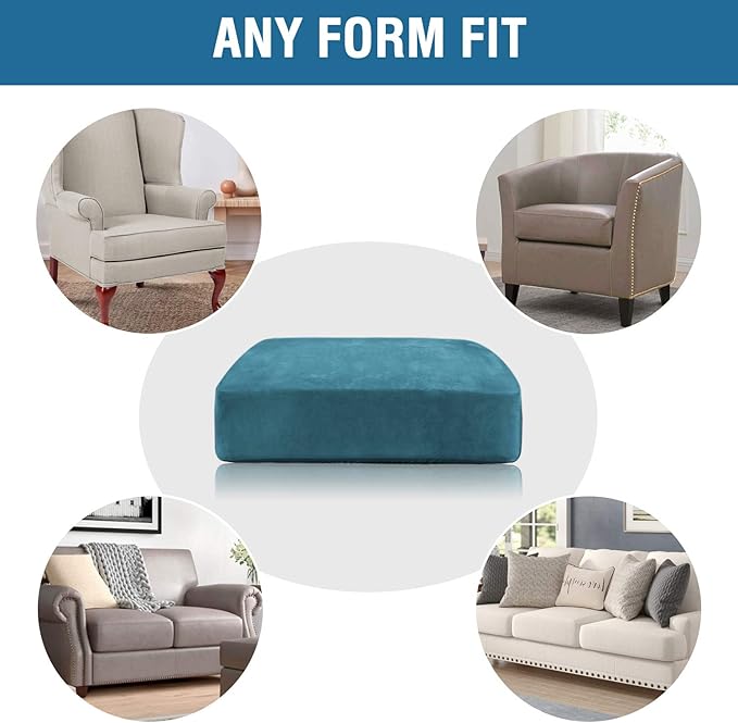 H.VERSAILTEX Velvet Stretch Couch Cushion Cover Plush Cushion Slipcover for Chair Cushion Furniture Protector Seat Cushion Sofa Cover (1 Piece Armchair Cushion Covers, Peacock Blue)