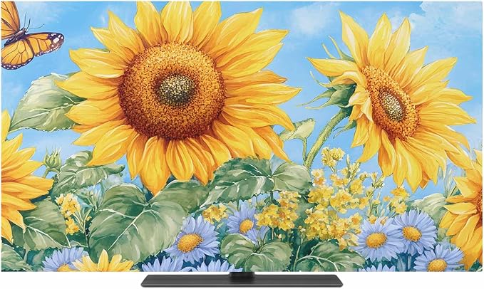 Watercolor Sunflower Butterfly Flower Leaves Indoor TV Cover, Elastic TV Screen by Unknown