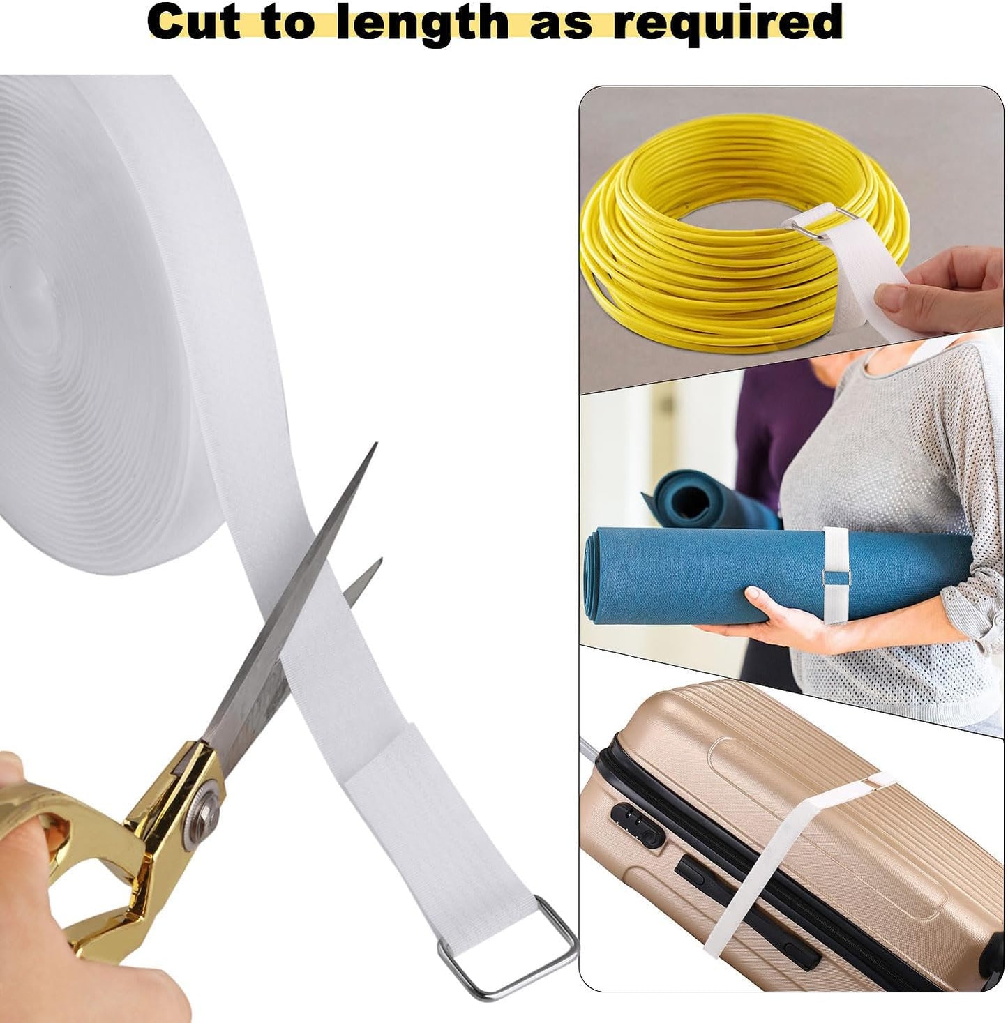 1"x32ft Hook and Loop Straps with 50 Metal Buckles, Adjustable Fastening Cable Straps, Cut-to-Length Cinch Strap, Reusable Nylon Securing Cord Ties for Organizer or Storage, 1 inch Wide, White