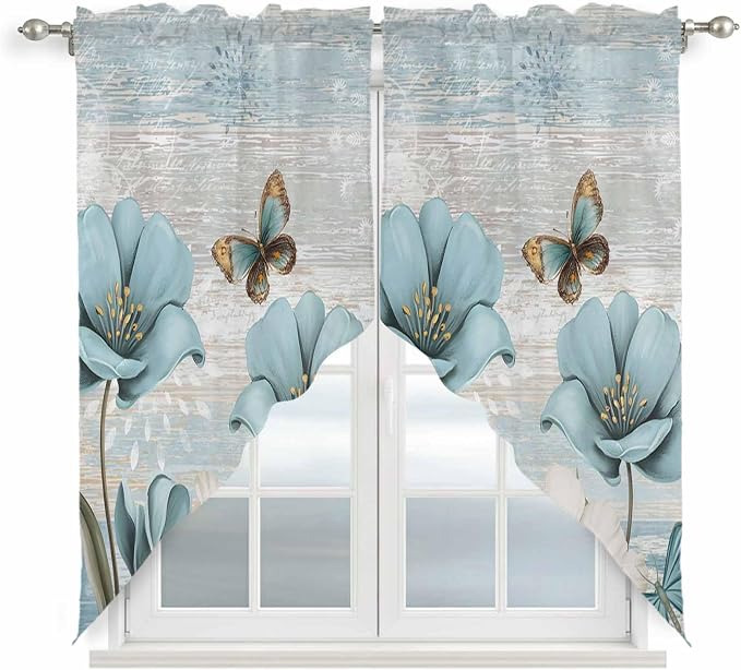 Spring Floral Swag Valances for Windows, Vintage Tulips Flower Butterfly Retro by Unknown