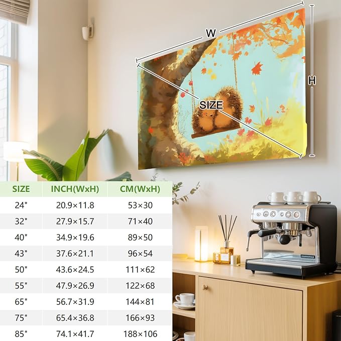Cute Hedgehog Swing Fall Maple Tree Indoor TV Cover, Elastic TV Screen - Image 3