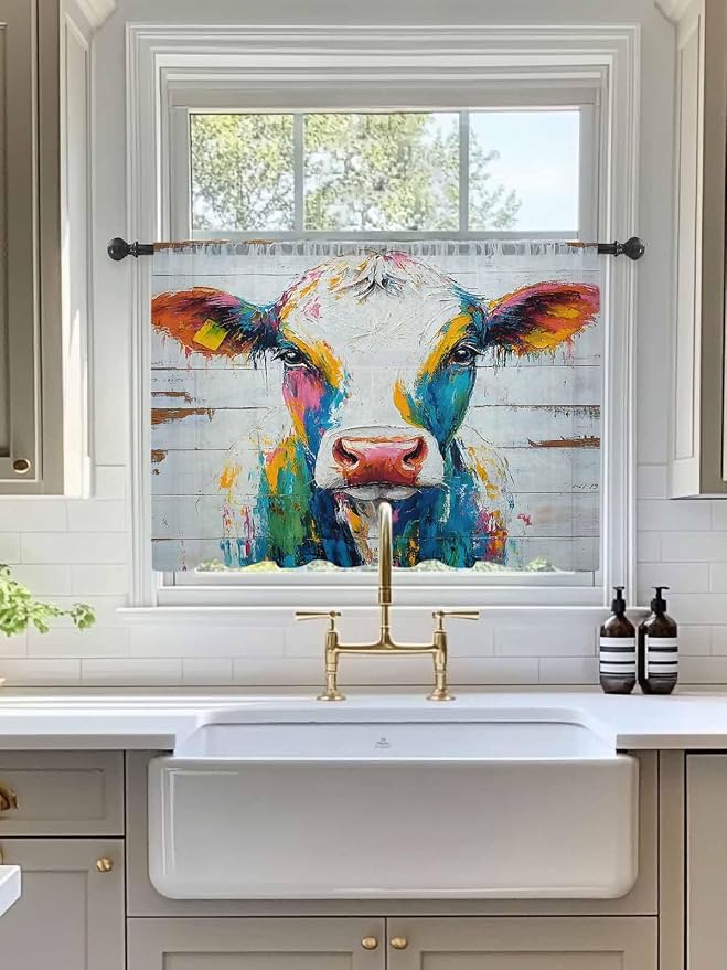 Sheer Curtains 54 Inch Length, Farmhouse Oil Painting Semi Sheer Curtains Light - Image 3