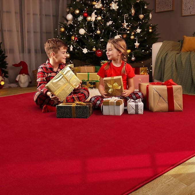 Amearea Modern Area Rugs for Bedroom Living Room, 4x6 Feet Red Thickened Memory Foam Rug, Fluffy Indoor Washable Rugs Non Slip Minimalist Carpet for Kids Boys Girls Dorm Nursery Room Decor