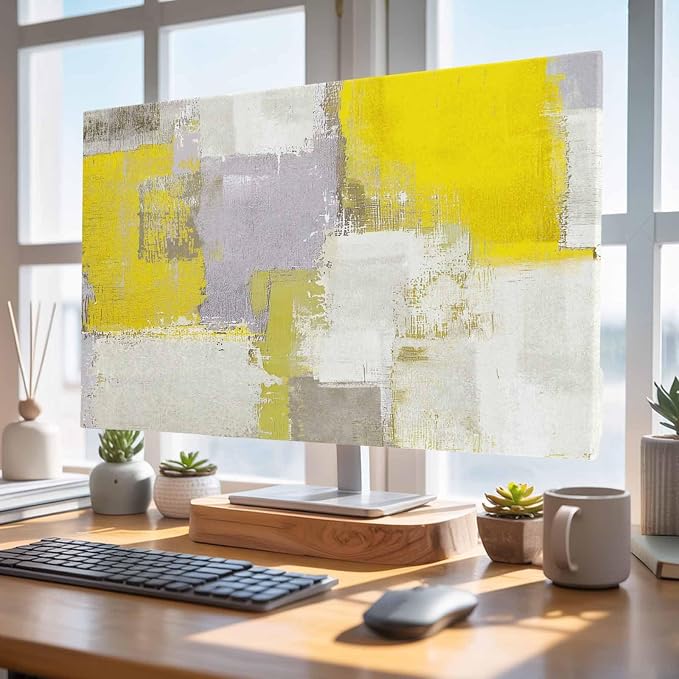 Abstract Yellow Gray Graffiti Indoor TV Cover, Elastic TV Screen Protector - Image 5