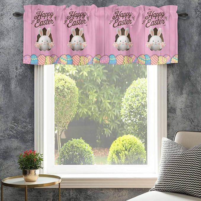 Pink Easter Curtain Valances for Windows, Kitchen Valance Window Treatment - Image 4