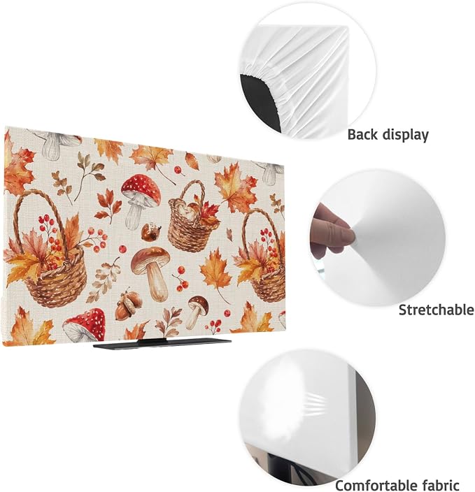 Watercolor Maple Leaves Mushroom Indoor TV Cover, Elastic TV Screen Protector - Image 7