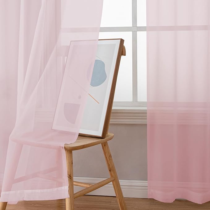 OWEINE Sheer Curtains 78 Inches Long 2 Panels Set, Rod Pocket Fimly Voile Solid Blush Window Curtain Panels for Living Room Bedroom, Soft Voile Sheer Curtains & Drapes, Total 78 Inches Width