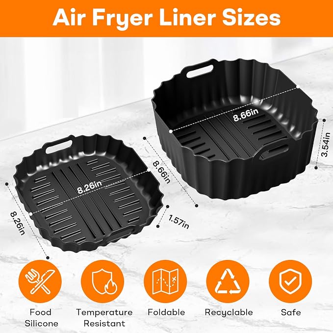 Silicone Air Fryer Liners 2 Pack, Reusable Non-Stick Square Liners Compatible - Image 2