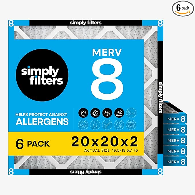 Simply 20x20x2 Air Filter, MERV 8, 6 Pack, Furnace Air Filter by SimplyFilters