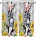 Farmhouse Bedroom Curtains 63 Inches length, Watercolor Sunflowers Animals by Unknown