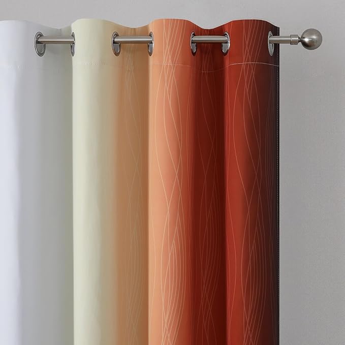 Estelar Textiler Burnt Orange & Greyish White Ombre Blackout Curtains 96 Inch Length 2 Panels, Light Blocking Thermal Insulated Room Darkening Window Drapes for Bedroom/Living Room, 52x96 Inch
