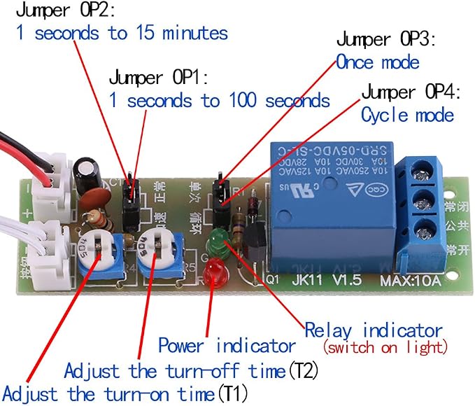 Adjustable Timer Relay Module, DC24V 0-15min, Cycle Delay On/Off Switch - Image 4