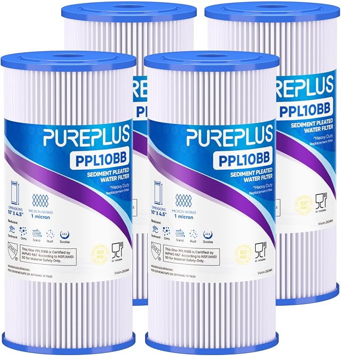 PUREPLUS 1 Micron 10" x 4.5" Whole House Pleated Sediment Filter by PUREPLUS