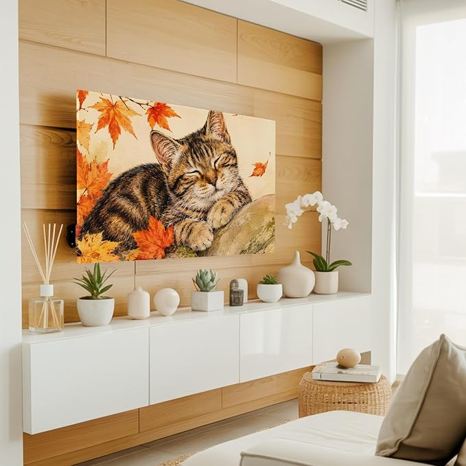Thanksgiving Cute Tabby Cat Indoor TV Cover, Elastic TV Screen Protector Retro - Image 2