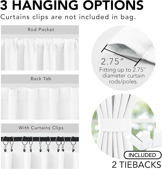 Deconovo Total Blackout Curtains 2 Panels W70 x L108— 100% Blackout, Thermal Insulated, Back Tab, Machine-Washable Drapes, White
