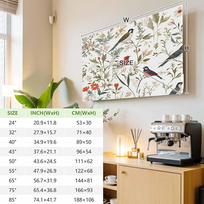 Spring Orange Flowers Birds Indoor TV Cover, Elastic TV Screen Protector Farm - Image 3